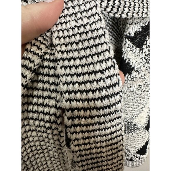 St. John Chunky Open Draped Knit Cardigan Sweater Size Small Black White Belted - Picture 4 of 11